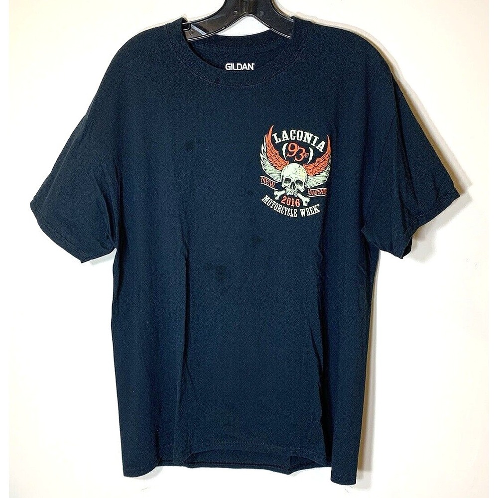 Laconia Motorcycle Week T-Shirt Mens Large Black Cotton Skull 2016 *STAINS